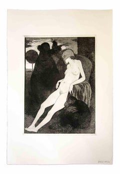 Reclined Nude - Original Etching by Leo Guida - 1970