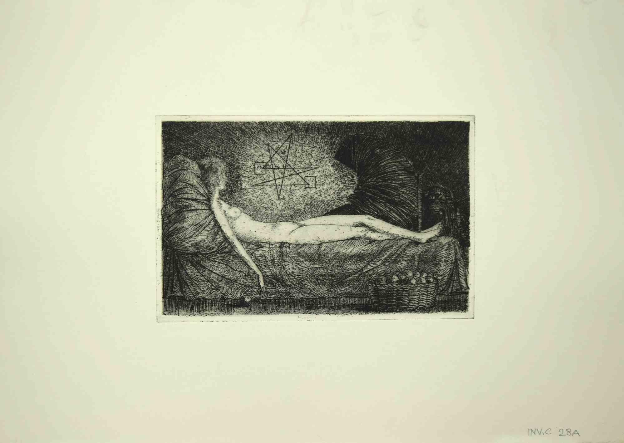 Reclined Nude - Original Etching by Leo Guida - 1970s