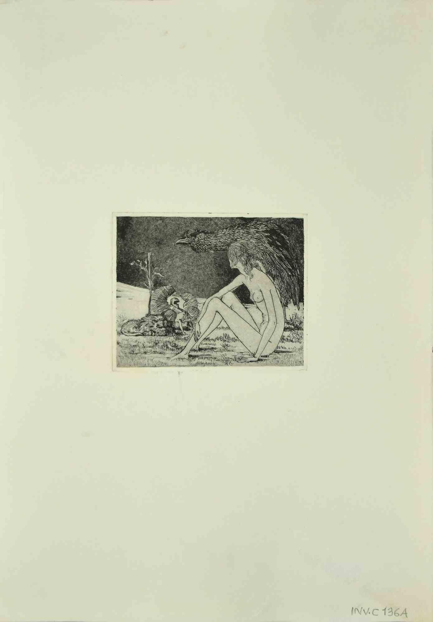 Rechteckiger Sybil - Original-Radierung von Leo Guida - 1970er Jahre