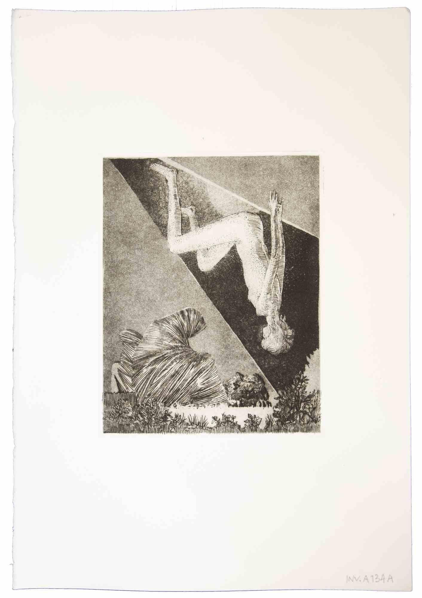 Reverse Nude - Original-Radierung und Aquatinta von Leo Guida - 1970