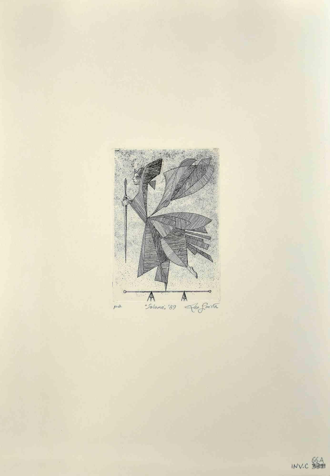 Salomè is an original etching and aquatint realized by Leo Guida in 1989.

Guter Zustand.

Mounted on a white cardboard passpartout (50x35).

Dated and signed by the author.

Artist proof.

Leo Guida  (1992 - 2017). Sensitive to current issues,