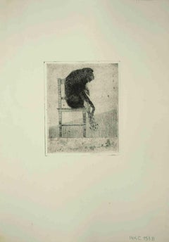 Seated Monkey - Original Print by Leo Guida - 1975