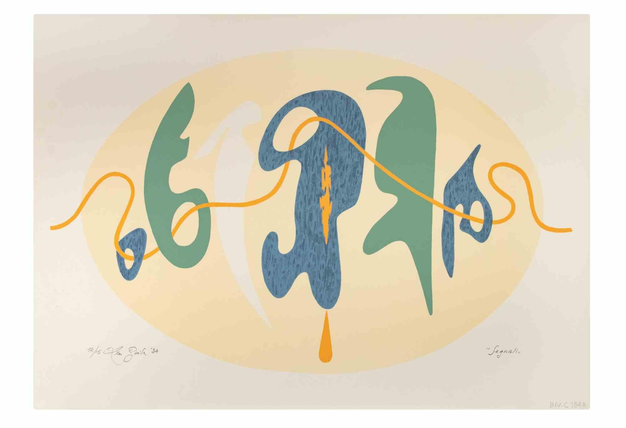 Segnali (Signaux) est une œuvre d'art réalisée en 1984 par l'artiste italien Contemporary.  Leo Guida  (1992 - 2017). 

Sérigraphie originale sur carton  Signé à la main en bas à gauche au crayon et daté. Titré sur la marge droite. Numérotée en bas