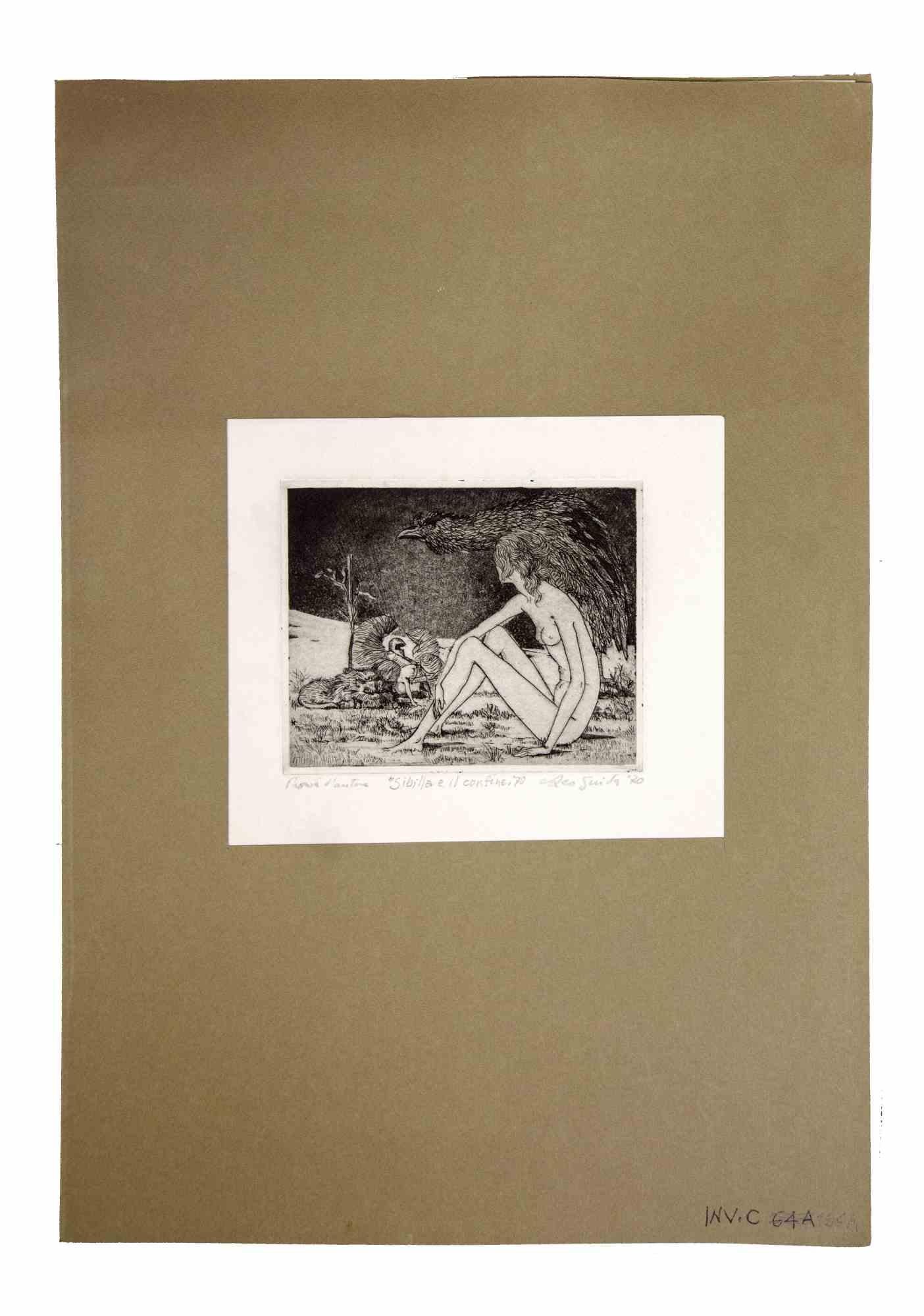 Sibyl and the Border - Original Etching by Leo Guida - 1970 