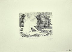 Vintage Sibyl with Lioness - Etching on Paper by Leo Guida - 1970