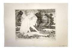 Vintage Sibyl with the Lioness - Original Etching by Leo Guida - 1970 