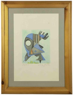 Signal 6 Abstract Print, Watercolor and Ink, Framed, 1970s
