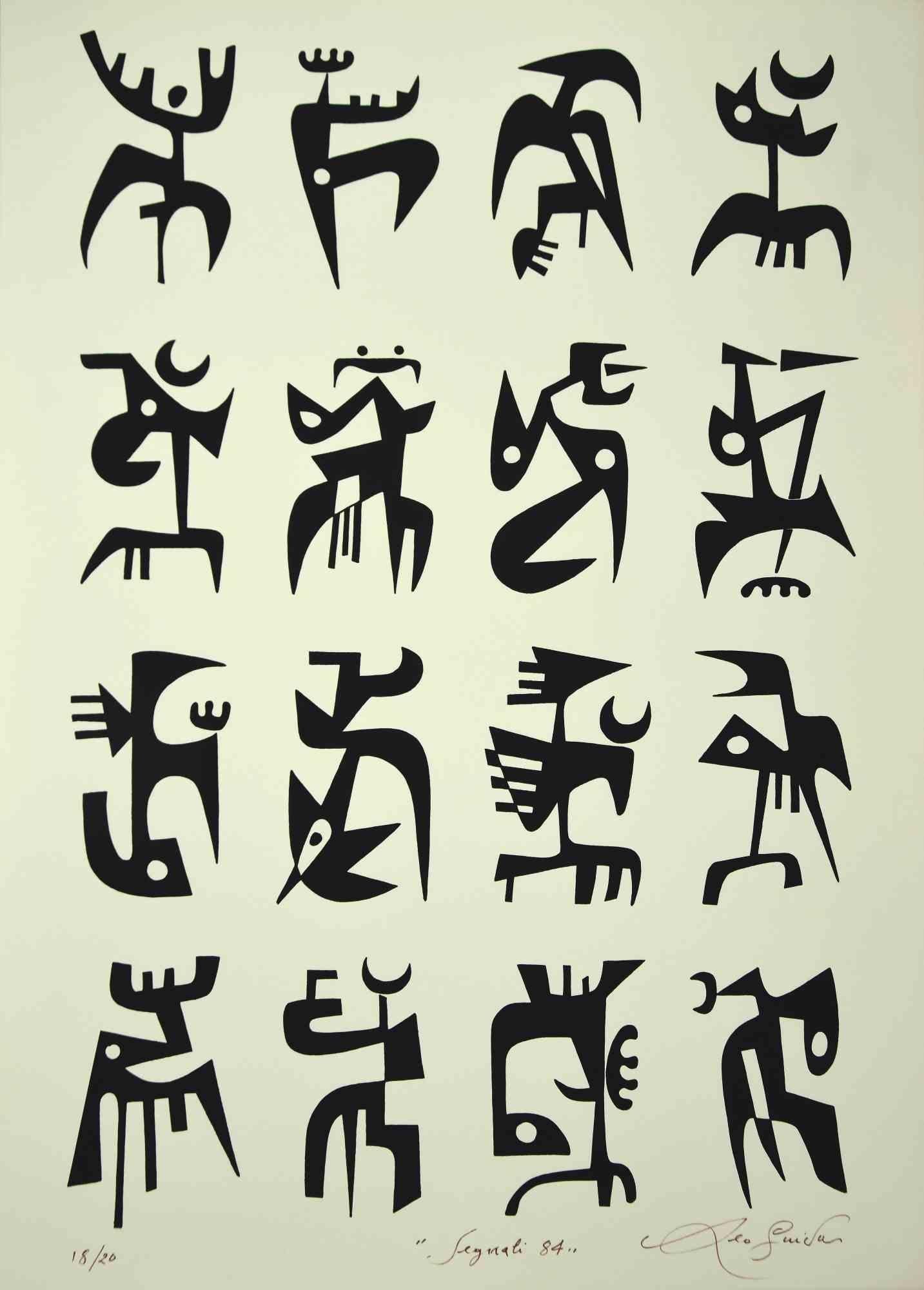 Signals ist ein Original-Kunstwerk, das 1984 von dem italienischen zeitgenössischen Künstler  Leo Guida  (1992 - 2017).

Original-Lithographie auf Karton.

Handsigniert unten rechts in Filzstift.

Links unten nummeriert, die Auflage von 20