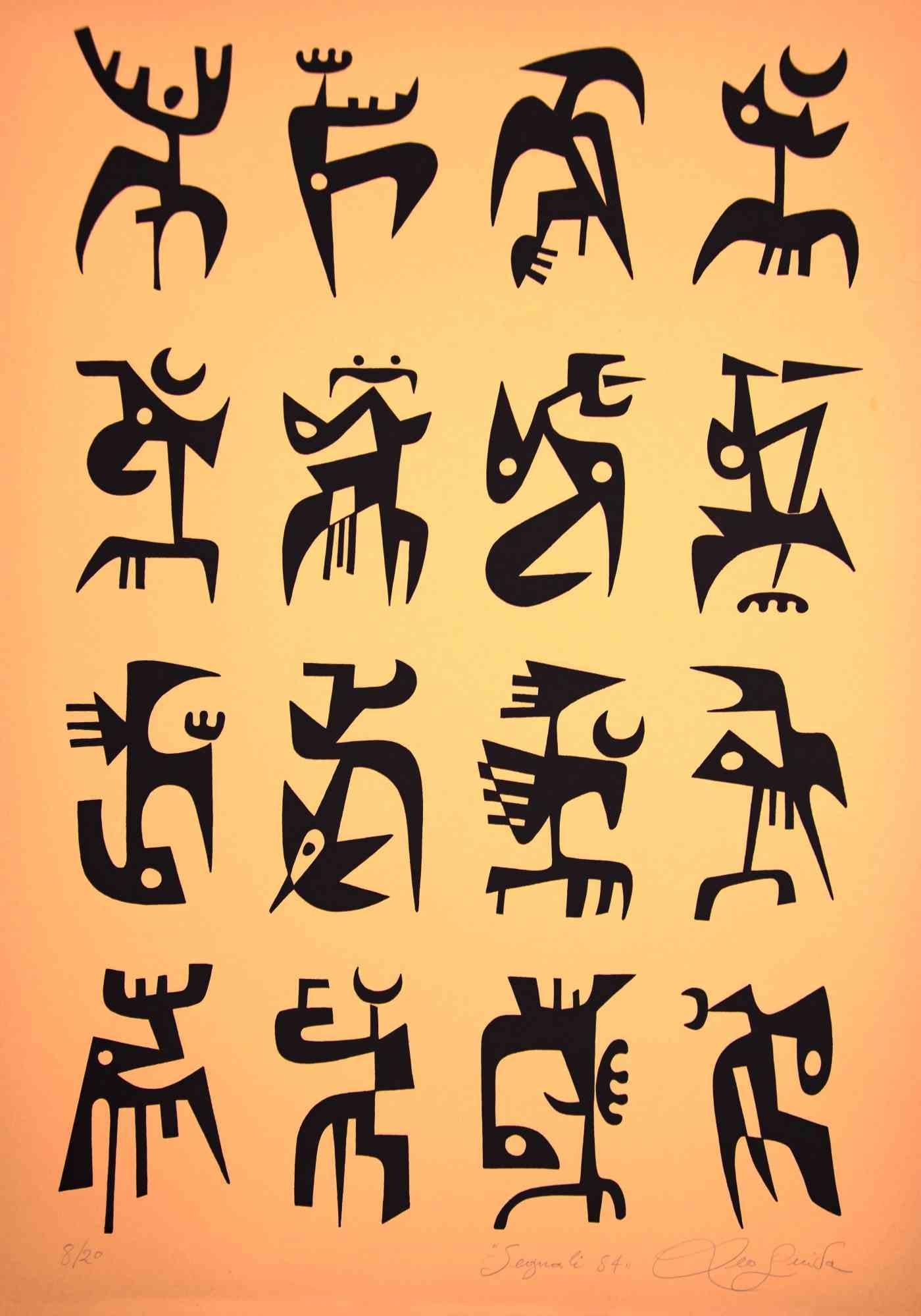 Signals ist ein 1984 entstandenes Originalwerk des italienischen zeitgenössischen Künstlers  Leo Guida  (1992 - 2017).

Original-Lithographie auf Karton

Handsigniert unten rechts in Filzstift.

Links unten nummeriert, die Auflage von 20 Exemplaren,