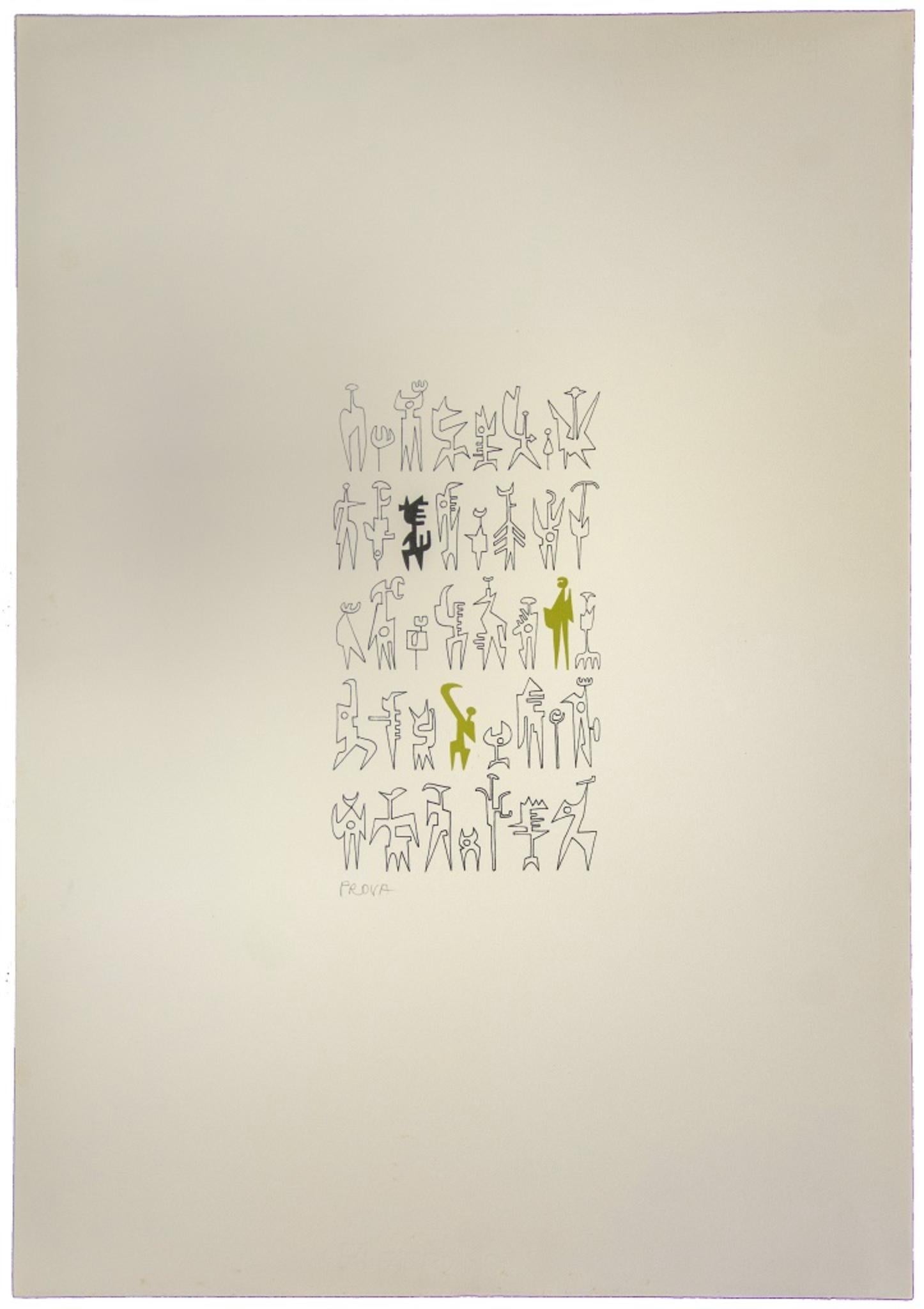 Segni - Litografia originale di Leo Guida - Anni '70 in vendita 1