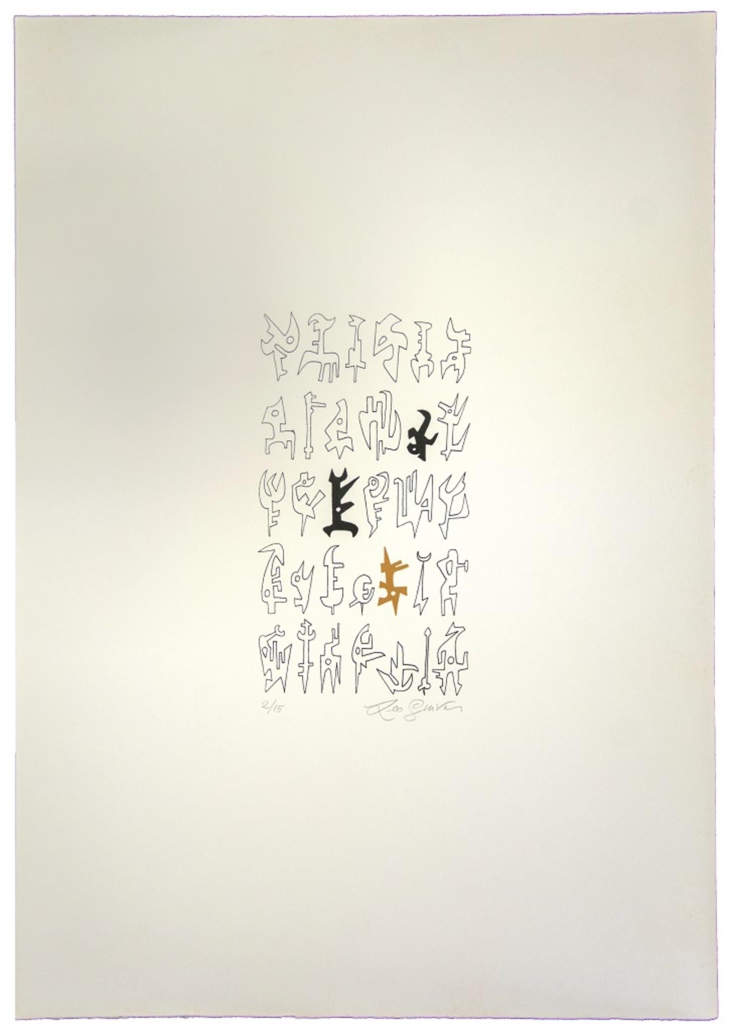 Segni - Litografia originale di Leo Guida - Anni '70 in vendita 1