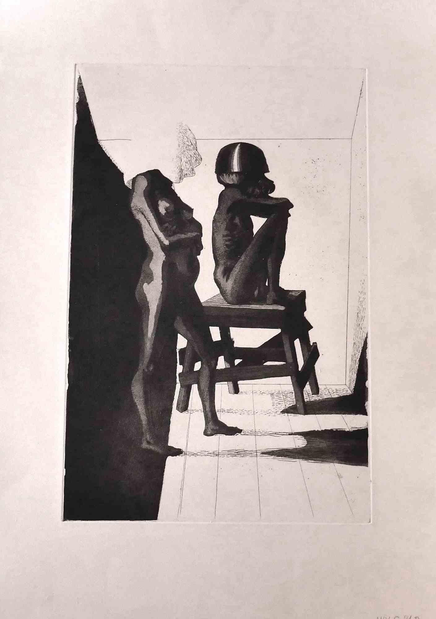 Silence - Original-Radierung von Leo Guida - 1970er Jahre