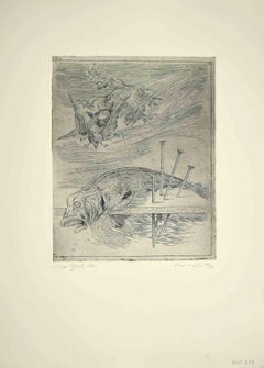 Nature morte avec oiseaux - gravure originale de Leo Guida - années 1970