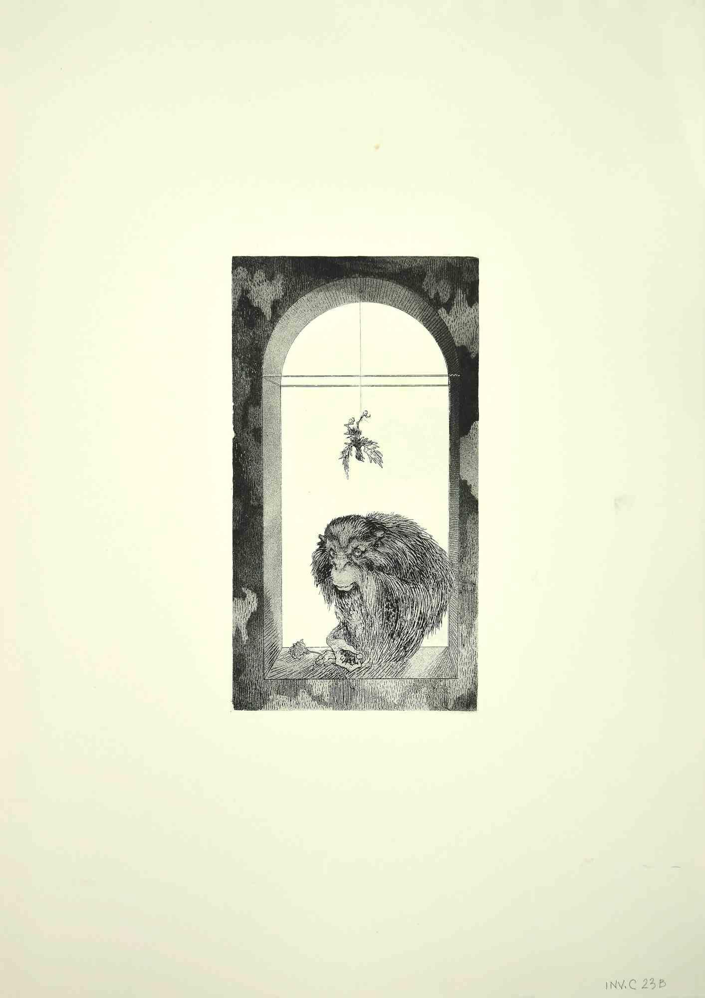 Escena surrealista es un grabado original realizado en los años 70 por el artista italiano contemporáneo  Leo Guida.

Buenas condiciones.

La obra está representada mediante trazos suaves en una composición bien equilibrada.

Leo Guida  (1992 -