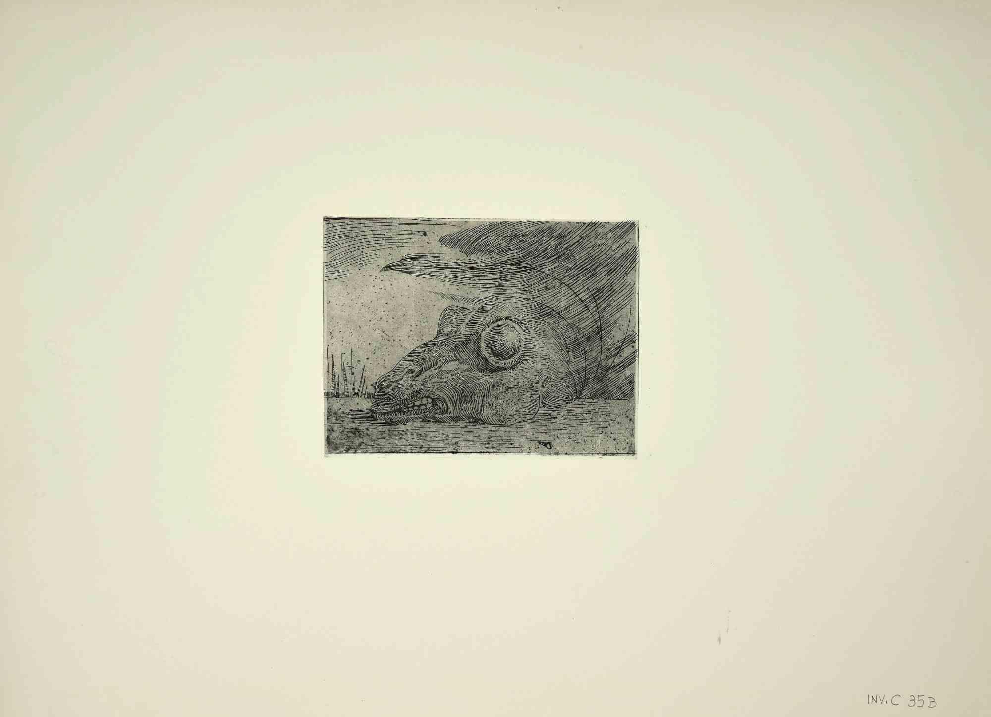Escena surrealista es un grabado original realizado en los años 70 por el artista italiano contemporáneo  Leo Guida.

Buenas condiciones.

La obra está representada mediante trazos suaves en una composición bien equilibrada.

Leo Guida  (1992 -