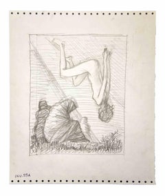 Suspended Nude - Pencil Drawing by Leo Guida - 1970 ca.