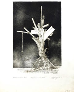 Tree Temporary Tree - Eau-forte originale de Leo Guida - 1971