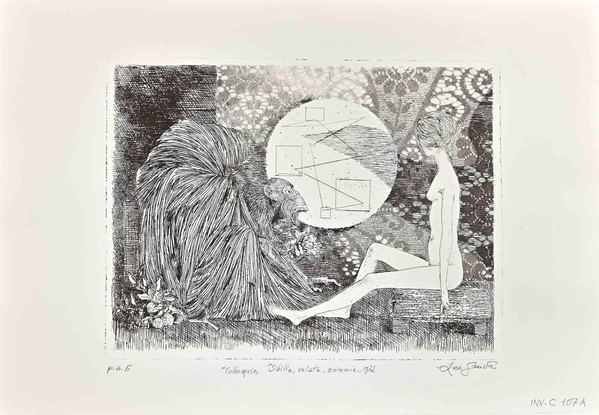 The encounter is an artwork realized by Leo Guida in 1972. 

Etching, 34 x 50 cm.

Hand signed, dated, titled lower side.

Good conditions