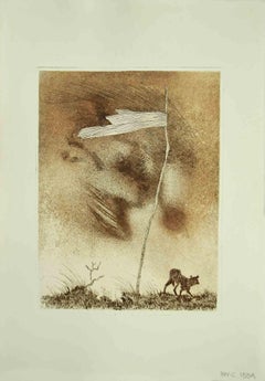 Le drapeau - gravure originale de Leo Guida - années 1970