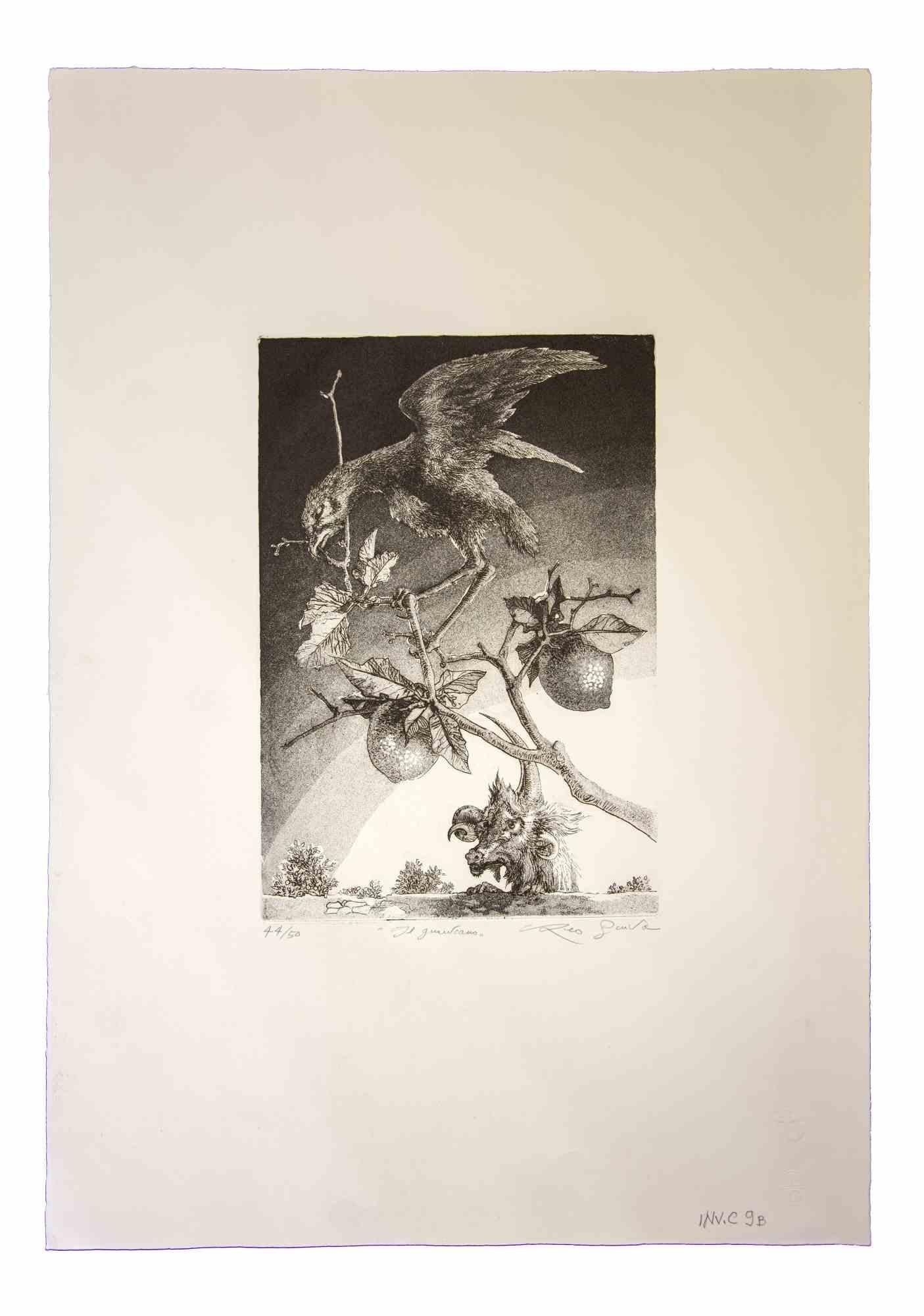 The Guardian is an original etching and aquatint realized by Leo Guida in 1970s.
 
Good condition. Edition 44/50.
 
Mounted on a white cardboard passpartout (70x50).
 
Hand-signed.
 
Artist proof.
 
Leo Guida  (1992 - 2017). Sensitive to current