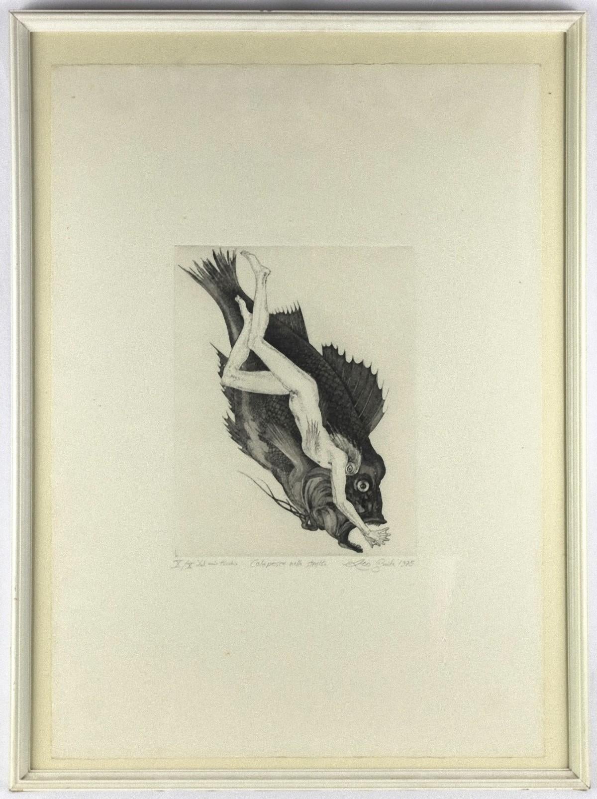 The Legend of Colapesce (Original Title: Colapesce nello stretto) is an original Contemporary artwork realized in 1972 by the Italian Contemporary artist Leo Guida (1992 - 2017).

Original Aquatint and Etching.

Numbered, Titled and Hand-signed in