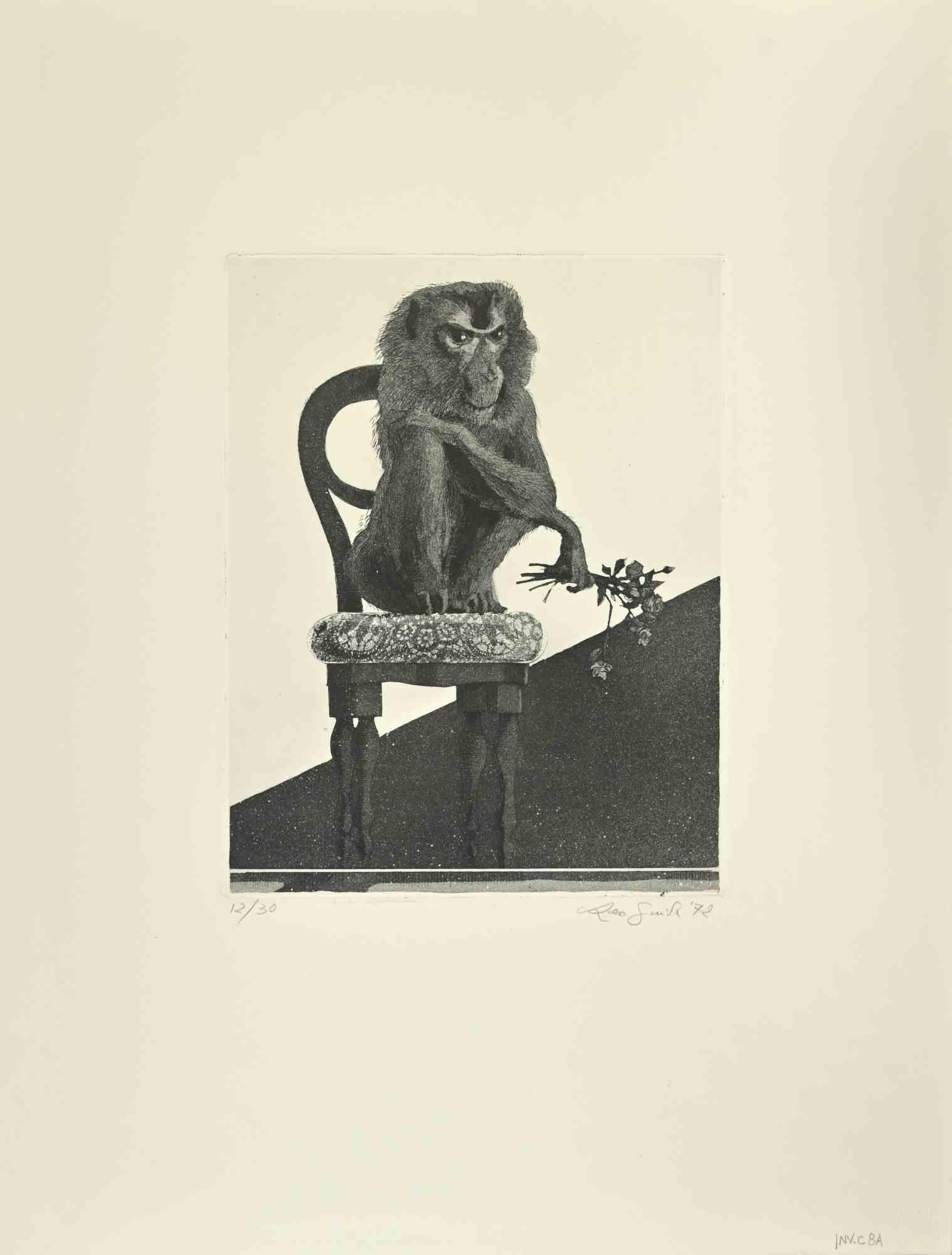 The Monkey - Etching by Leo Guida - 1972