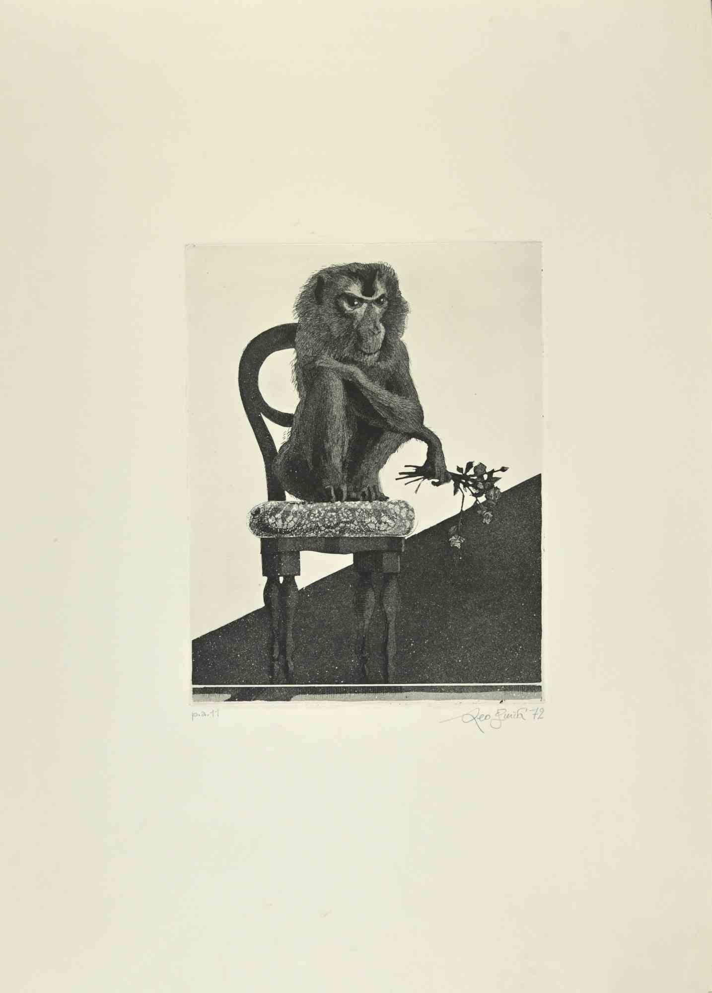 The Monkey - Etching by Leo Guida - 1972