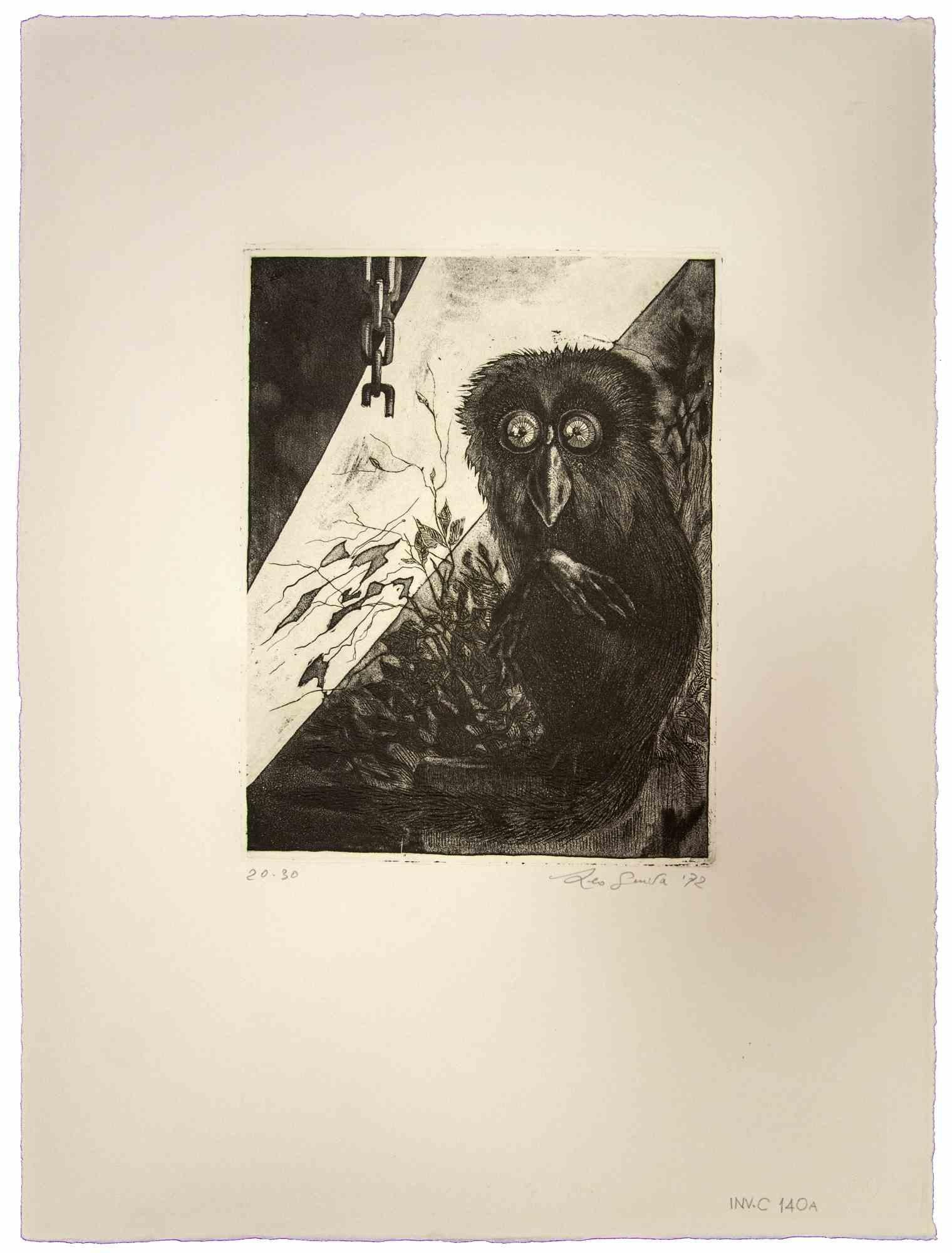 Le hibou - eau-forte originale de Leo Guida - 1972