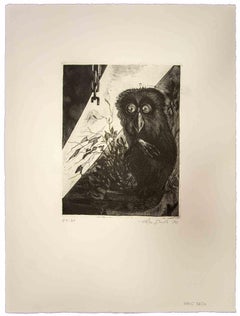 Vintage The Owl - Original Etching by Leo Guida - 1972