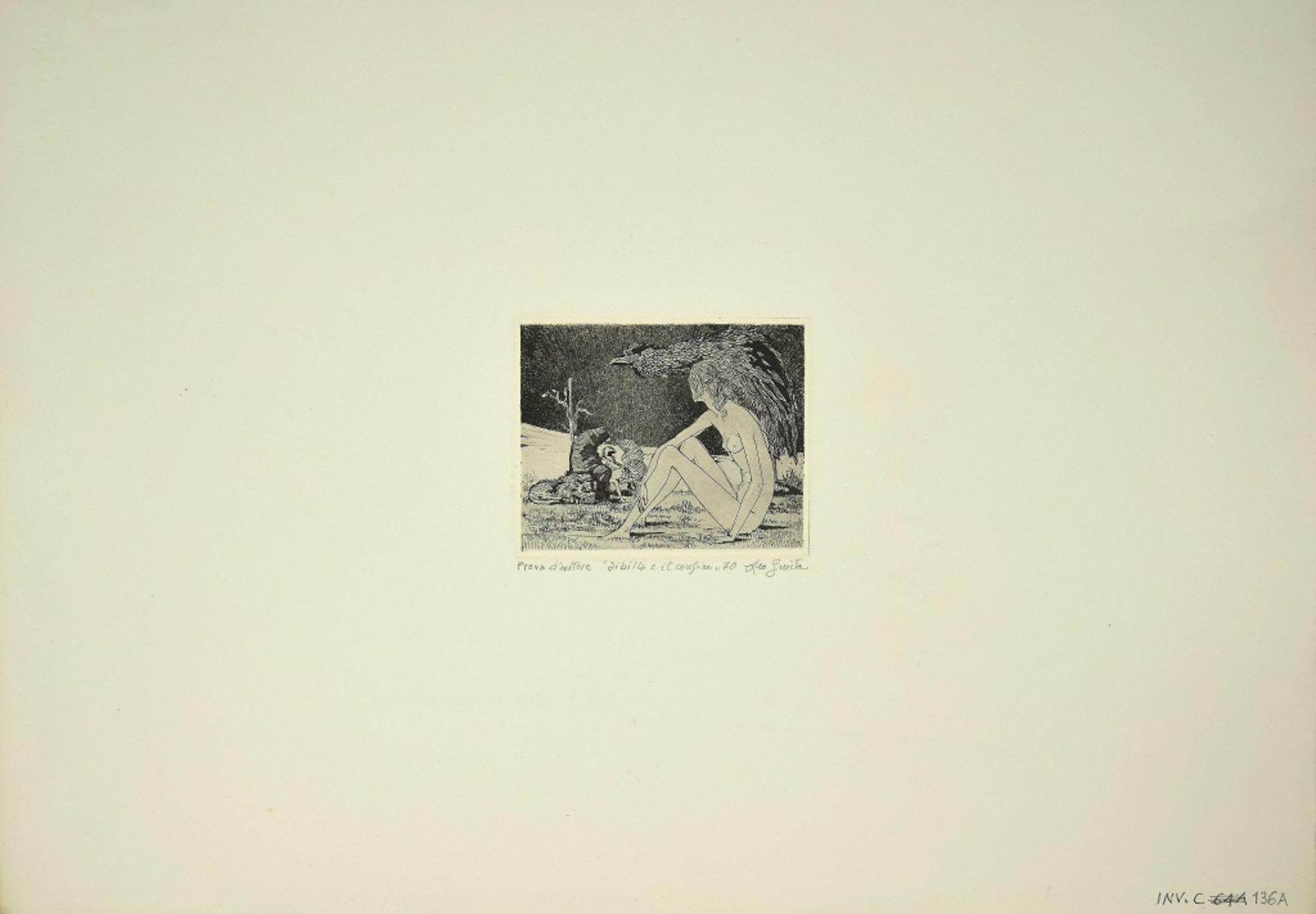 The Sibyl and the Border is an original Contemporary artwork realized in 1970 by the italian artist Leo Guida.

Original B/W Etching on Fabriano Paper. Image Dimensions: 12.5 x 15.5 cm

Dated, Titled and Hand-signed in pencil on the lower margin: