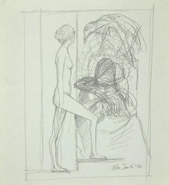The Sibyl - Pencil Drawing on Paper by Leo Guida - 1970