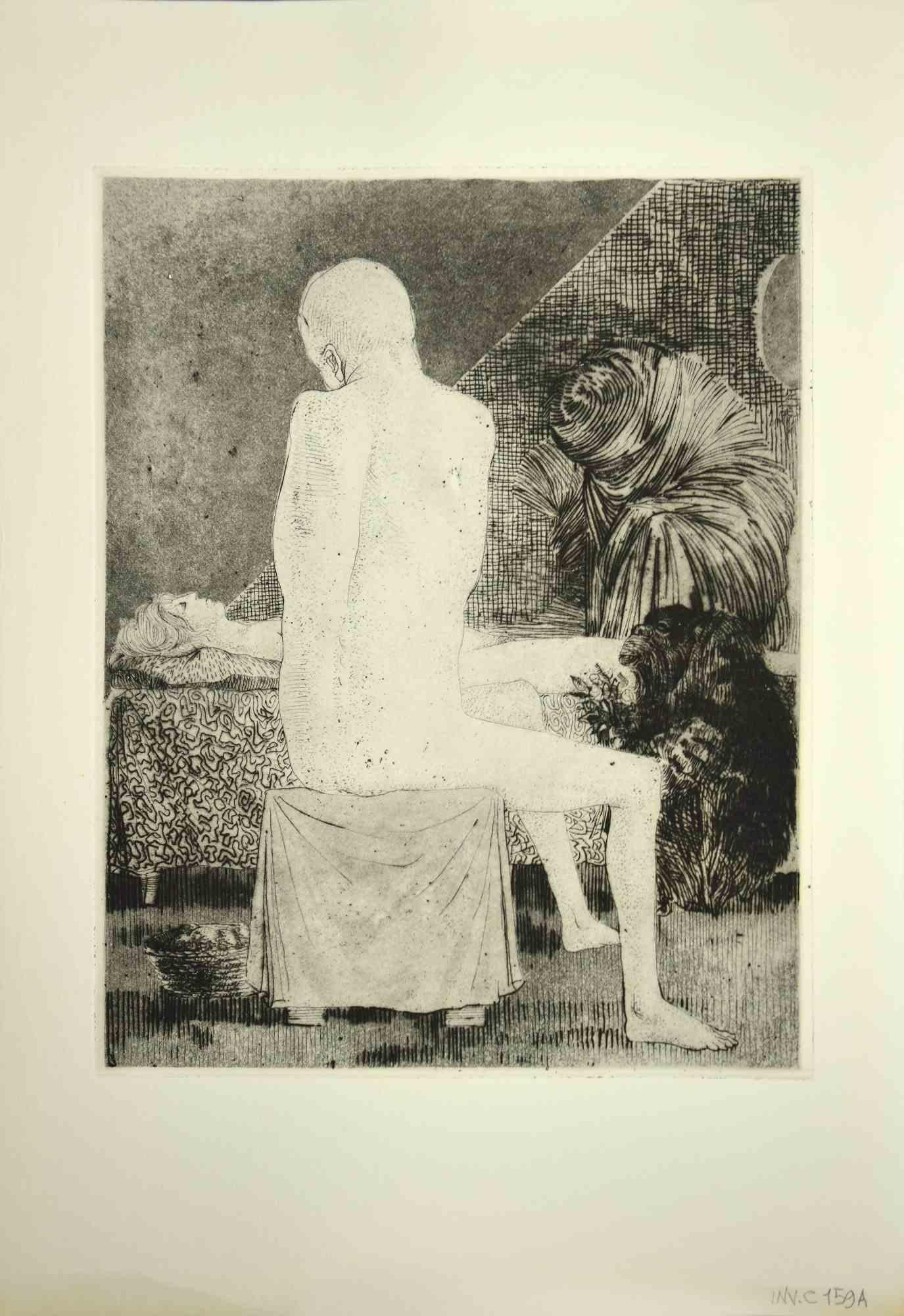 The Silence is an original etching on paper realized by Leo Guida in 1971.

Good condition.

Leo Guida  (1992 - 2017). Sensitive to current issues, artistic movements and historical techniques, Leo Guida has been able to weave with many generations