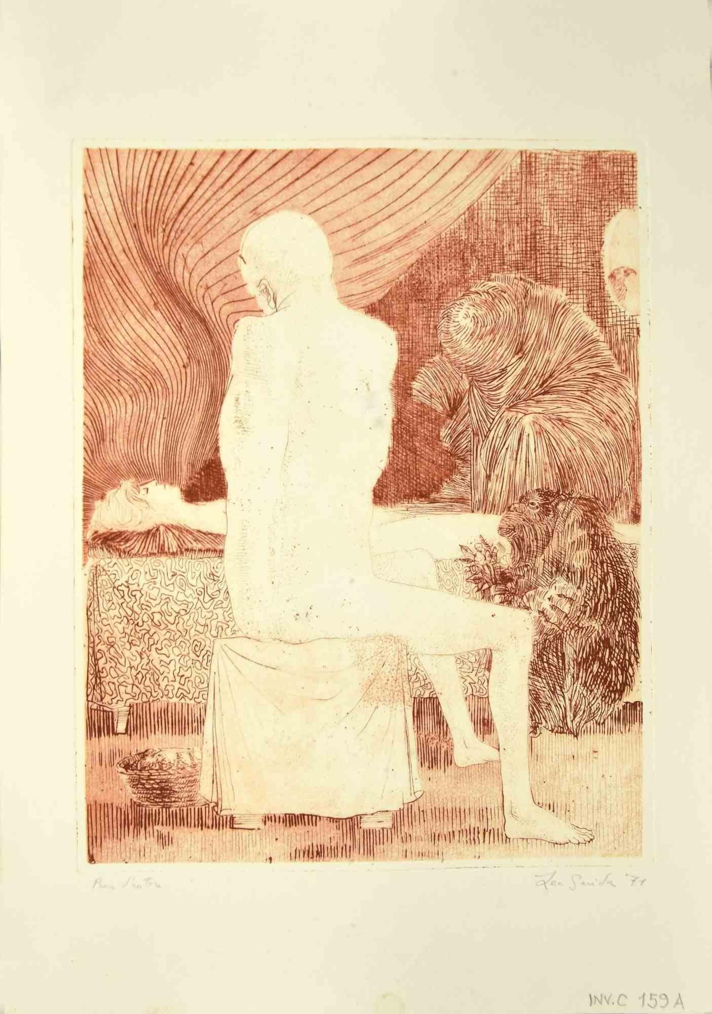 The Silence is an original etching on paper realized by Leo Guida in 1971.

Good condition.

Leo Guida  (1992 - 2017). Sensitive to current issues, artistic movements and historical techniques, Leo Guida has been able to weave with many generations