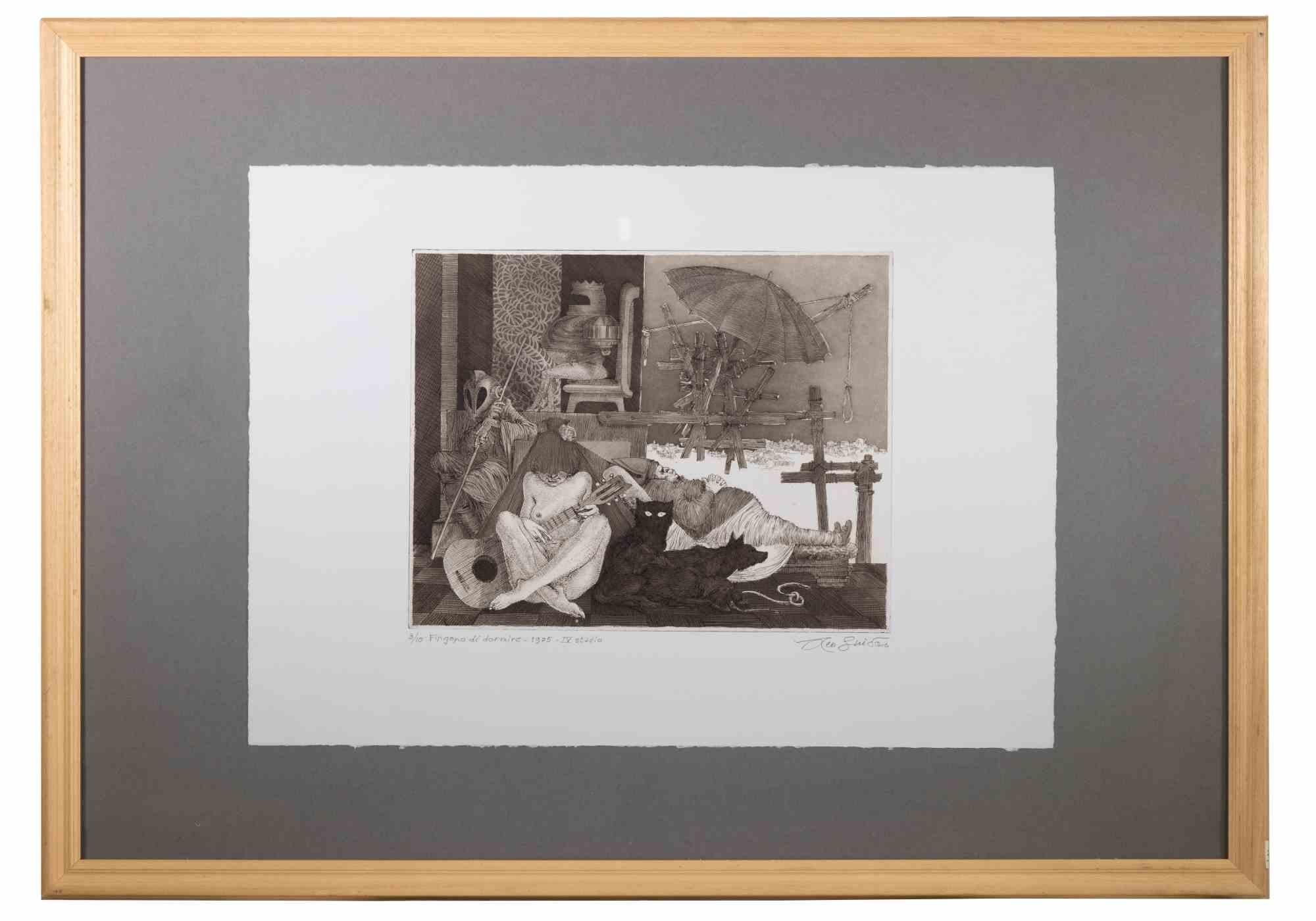 They Pretend to Sleep - Etching by Leo Guida - 1975 For Sale 2