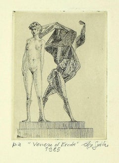 Vintage Venus and Herakles- Original Etching by Leo Guida - 1985