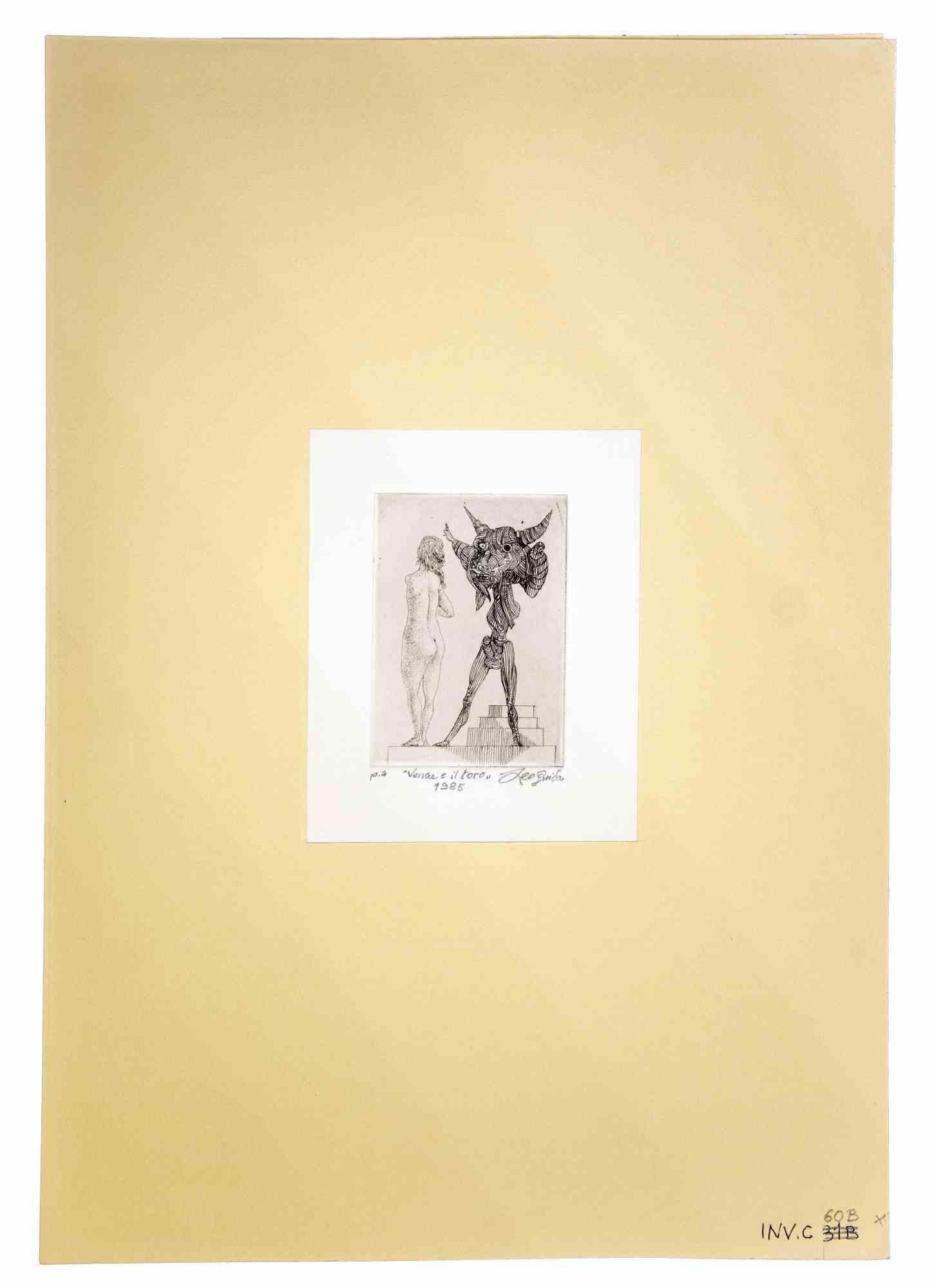 Venus and the Bull - Original Etching by Leo Guida - 1985