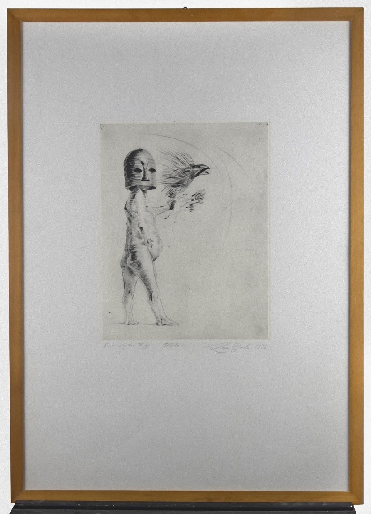Vola is an original Contemporary artwork realized in 1972 by the italian artist Leo Guida (1992 - 2017).

Original Etching and Drypoint.

Hand-signed, dated, numbered on the lower margin in pencil by the artist: Prova d'autore III/III "Vola" Leo