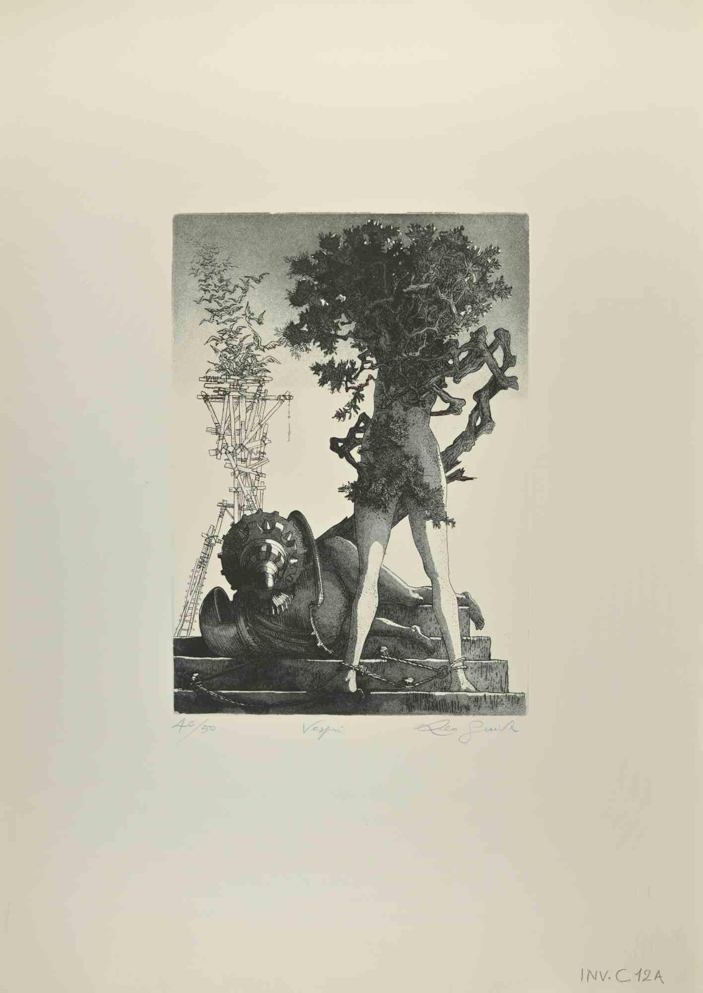 Frau-Baum ist eine Radierung von Leo Guida aus den 1970er Jahren.

Handsigniert vom Künstler mit Bleistift am unteren Rand, nummeriert, Auflage 40/50 Exemplare.

Guter Zustand.

Als Künstler, der ein Gespür für aktuelle Themen, künstlerische