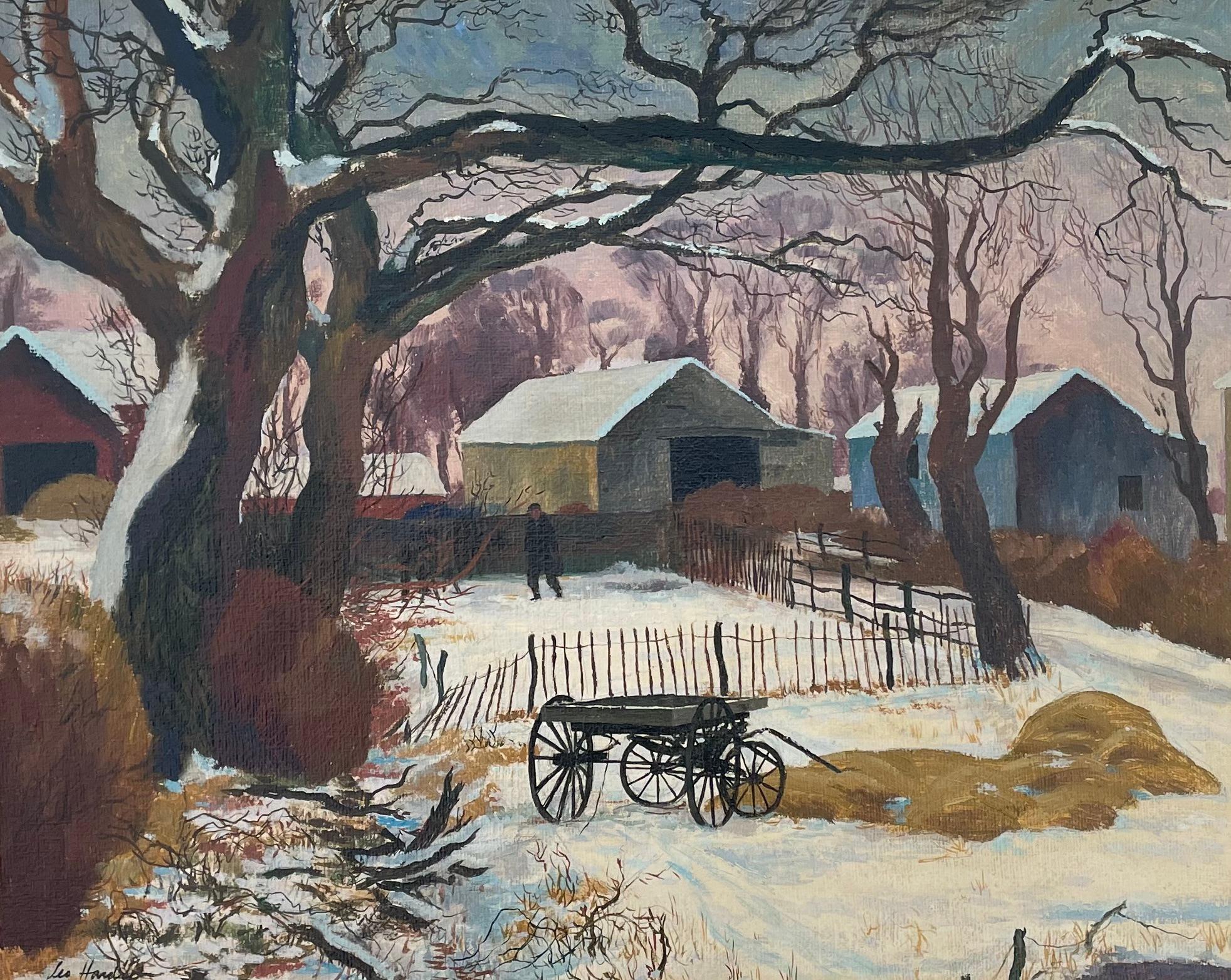 Leo Hardy - Pittura a olio Modern British - Il fienile blu in vendita 1