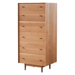 Leo Highboy, Modern Tall Chest of Drawers with Turned Legs and Shaped Pulls