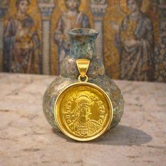 LEO I 24 Kt Gold Byzantine Aureus Coin 4th Cent. AD Pendant