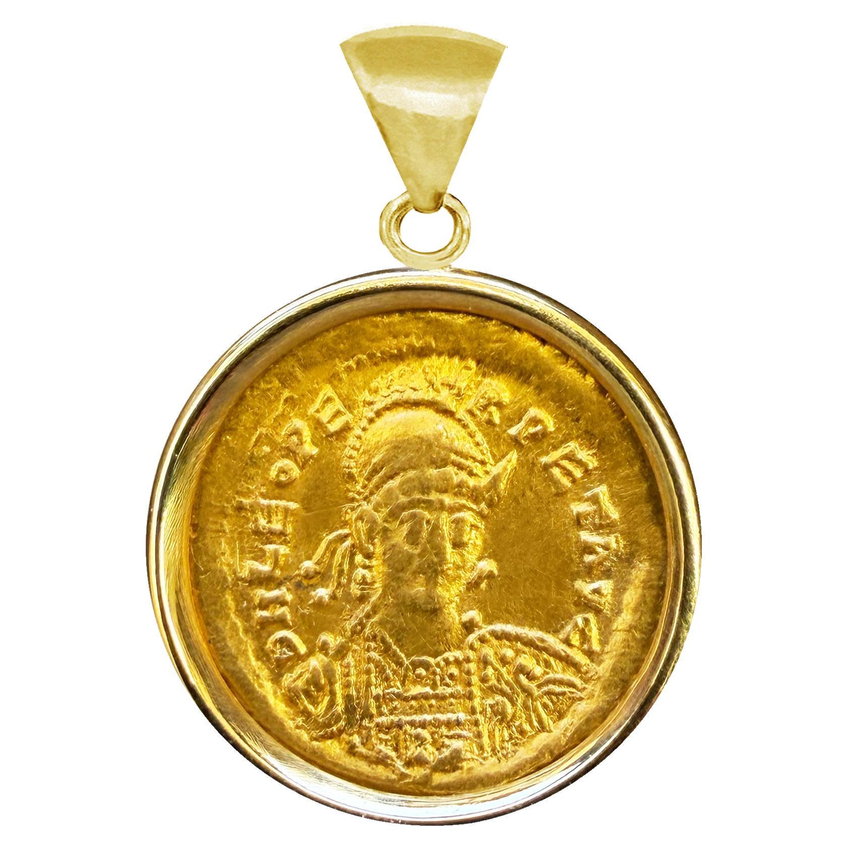 LEO I 24 Kt Gold Byzantine Aureus Coin 4th Cent. AD Pendant For Sale