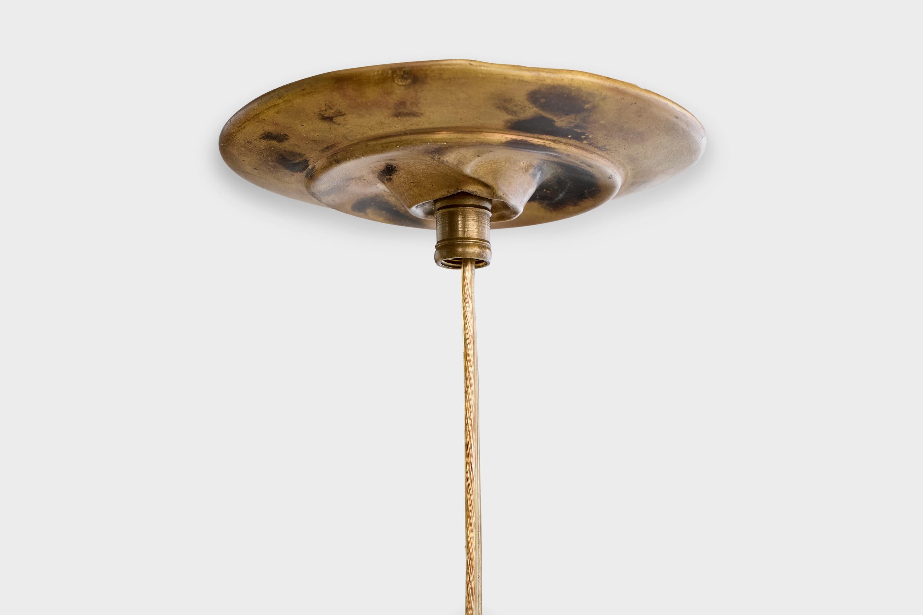 Leo Jensen, lampe à suspension, laiton, papier parchemin, États-Unis, 1958 en vente 3