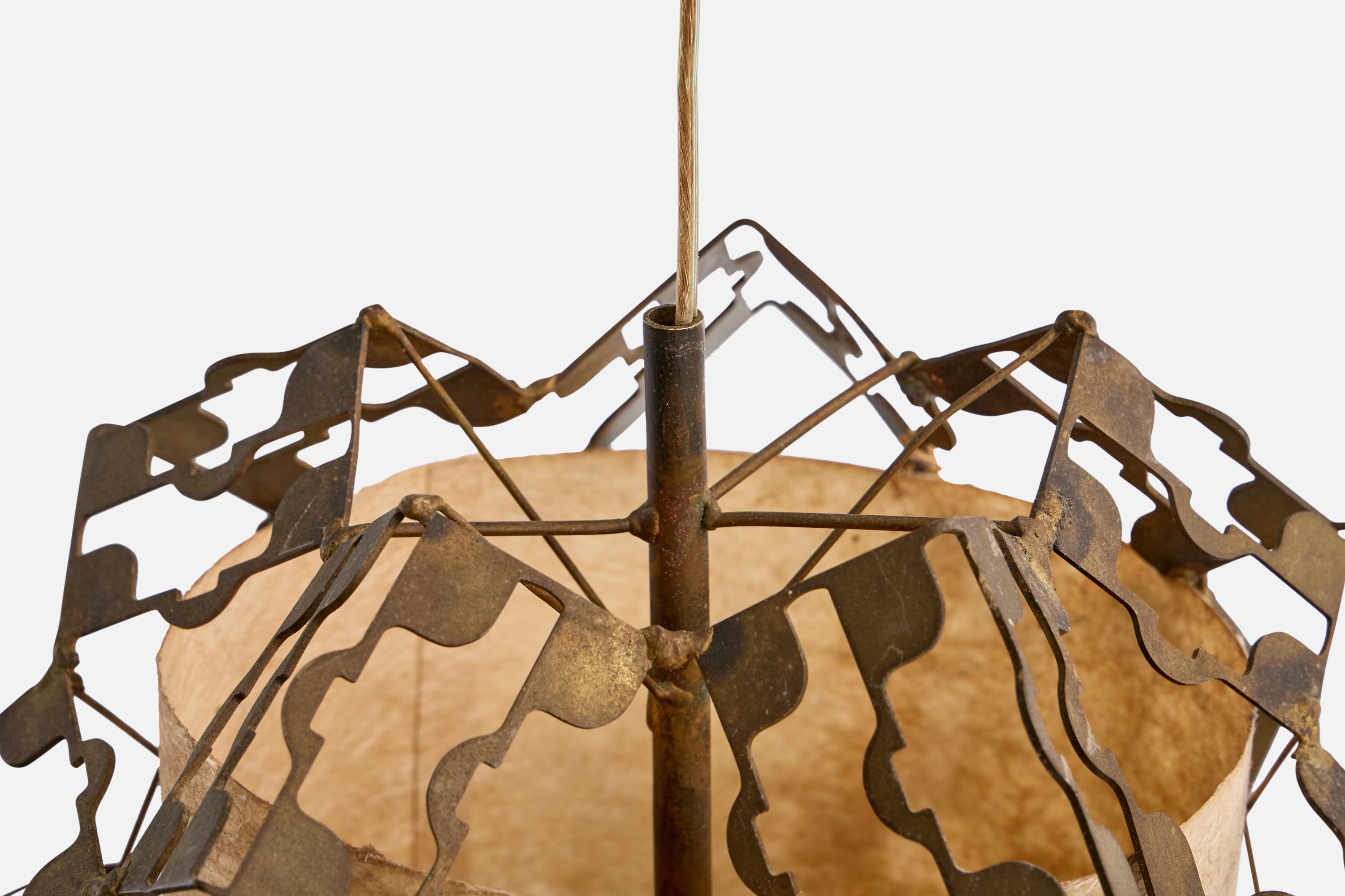 Leo Jensen, lampe à suspension, laiton, papier parchemin, États-Unis, 1958 en vente 2