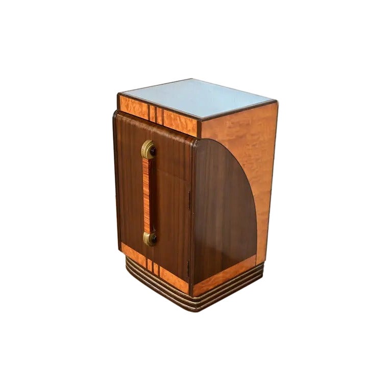 Table de nuit Art déco en noyer et bois de ronce Leo Jiranek, années 1930 en vente