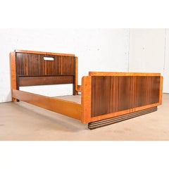 Leo Jiranek Art Deco Walnut and Burl Wood Queen Size Bed, 1930s