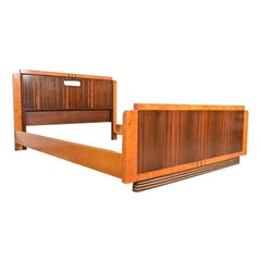 Leo Jiranek Art Deco Walnut and Burl Wood Queen Size Bed, 1930s