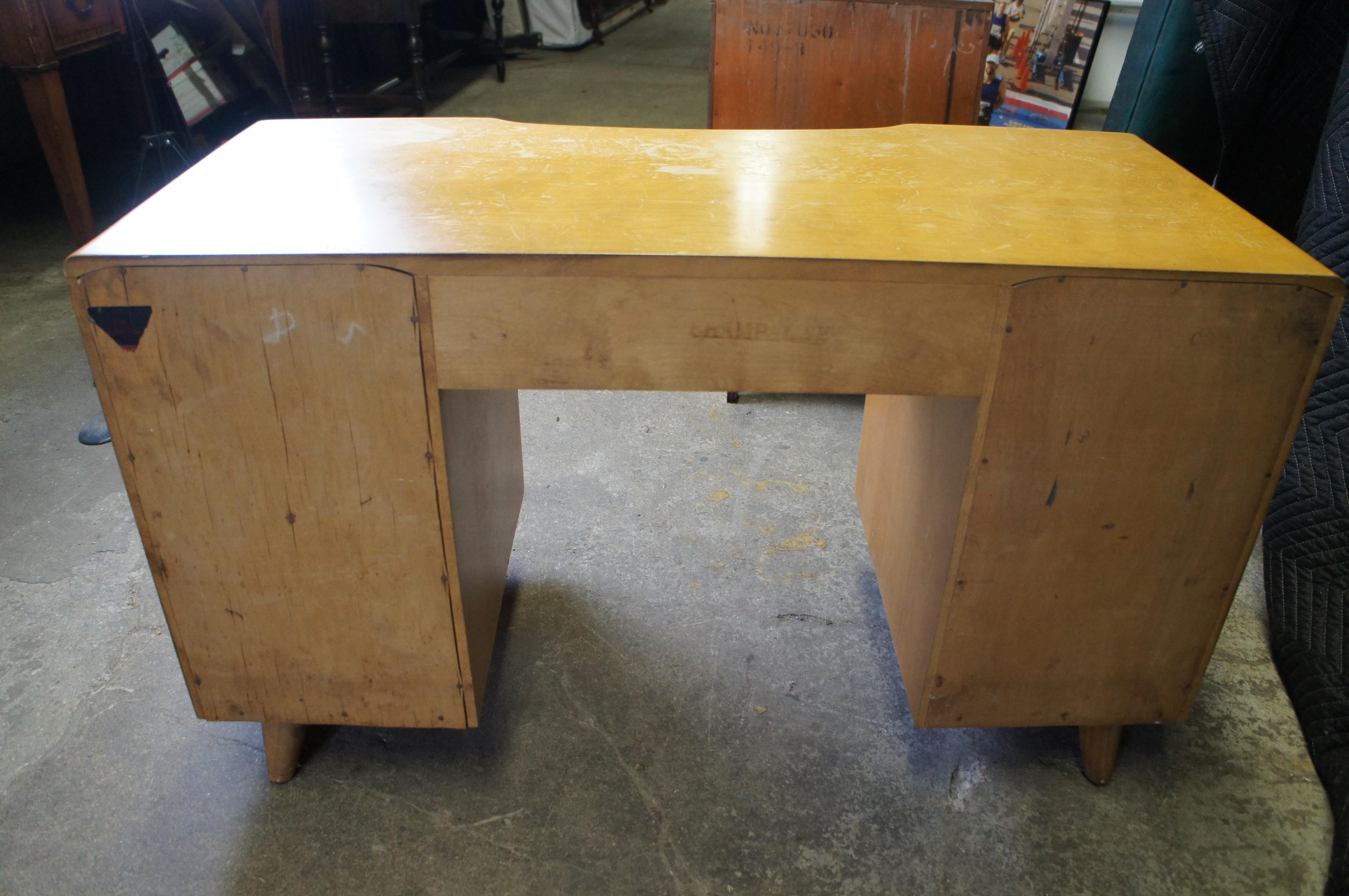 Leo Jiranek Heywood Wakefield Modern Maple Mirrored Kneehole Vanity Desk 6