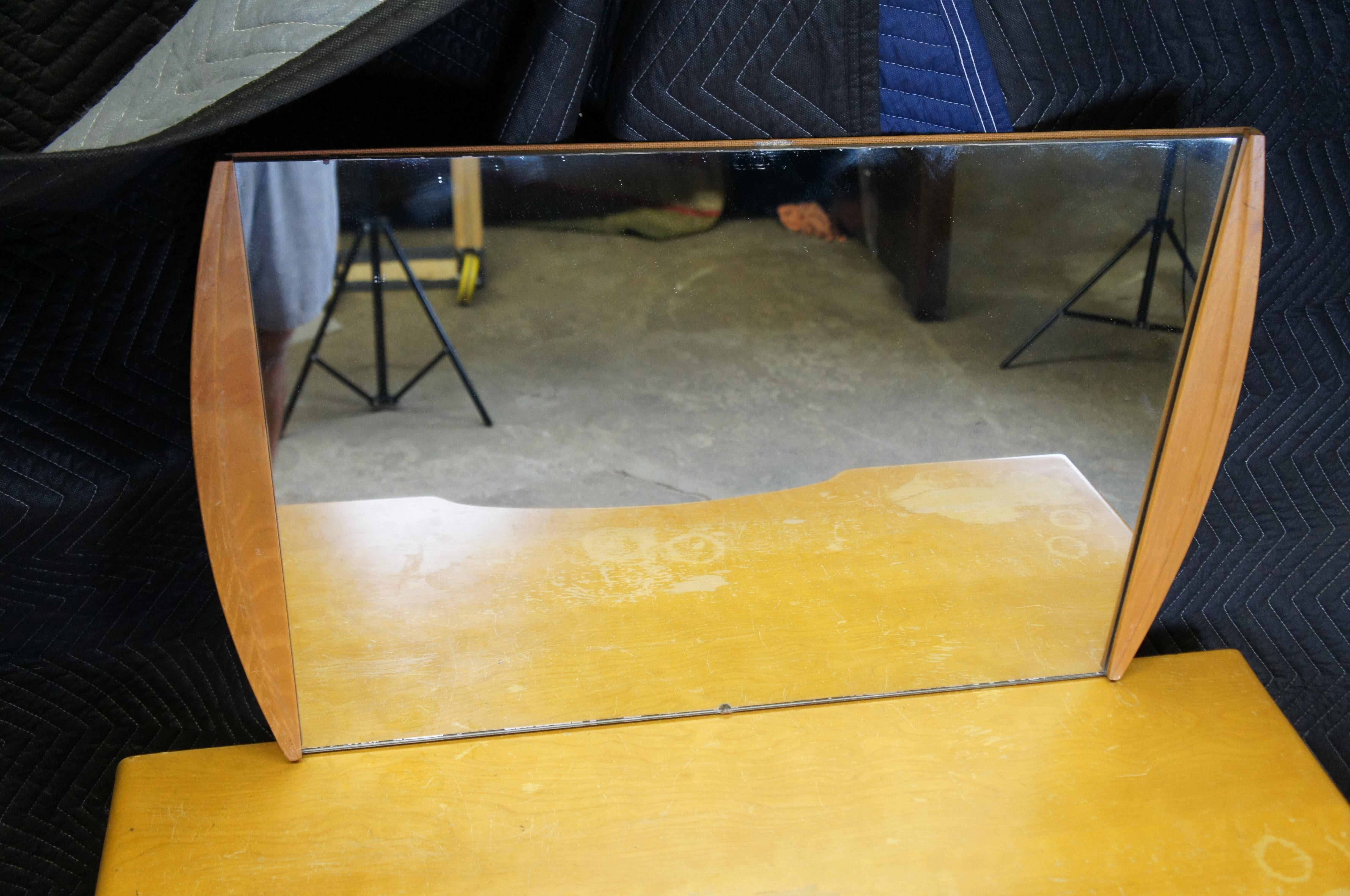 Leo Jiranek Heywood Wakefield Modern Maple Mirrored Kneehole Vanity Desk In Fair Condition In Dayton, OH