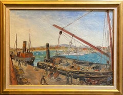 “Workers at the Port” by Leo Klein von Diepold - Oil on Canvas - 57x78 cm